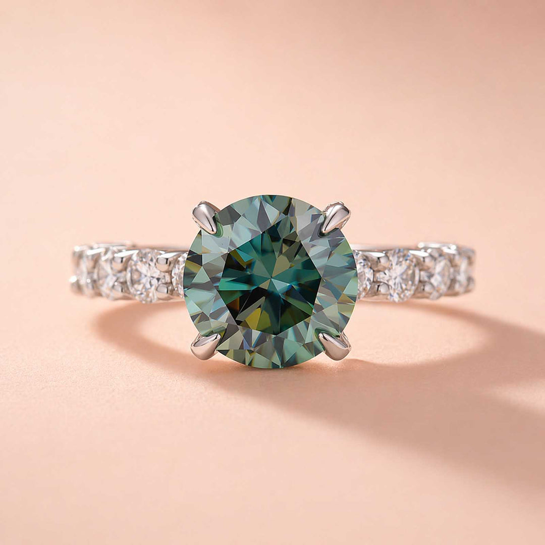 S925 Green Moissanite 3.0Ct Round Cut 18K White Gold Engagement Ring/Wedding Sets