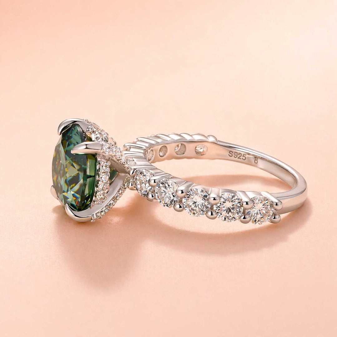 S925 Green Moissanite 3.0Ct Round Cut 18K White Gold Engagement Ring/Wedding Sets