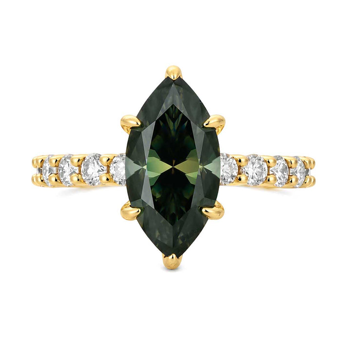 Moissanite 3.0Ct Green Marquise Cut Side Stone Yellow Gold Engagement Ring