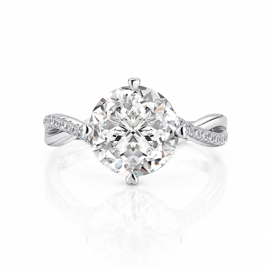S925 3.0Ct Round Cut Unique Heart Prong Twisted Half Pave Silver Engagement Ring Date Night Ring