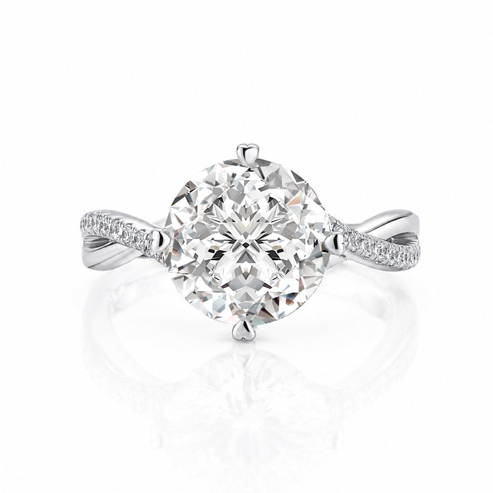 S925 3.0Ct Round Cut Unique Heart Prong Twisted Half Pave Silver Engagement Ring Date Night Ring