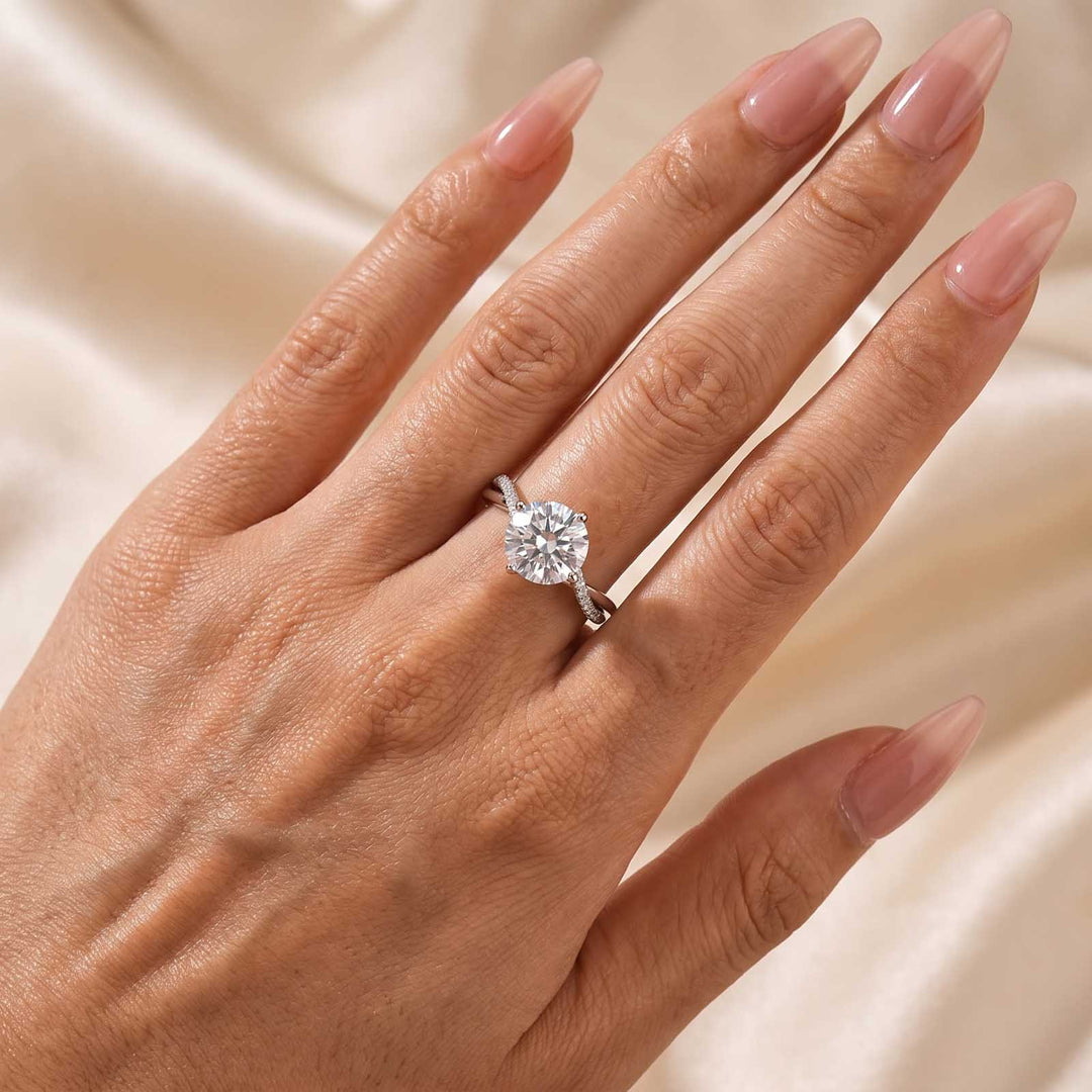 S925 3.0Ct Round Cut Unique Heart Prong Twisted Half Pave Silver Engagement Ring Date Night Ring