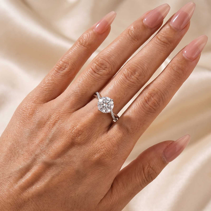 S925 3.0Ct Round Cut Unique Heart Prong Twisted Half Pave Silver Engagement Ring Date Night Ring