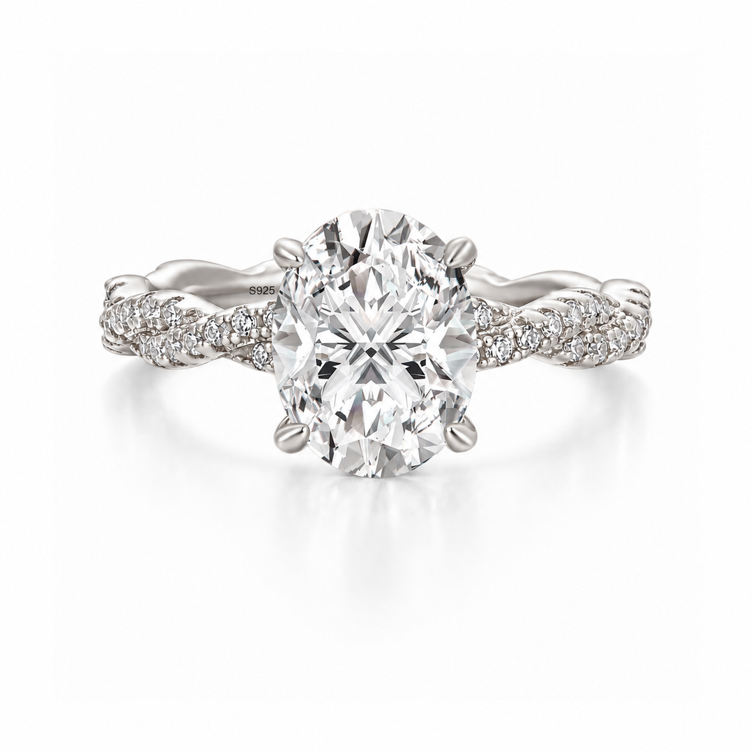 Moissanite Twist 2.0Ct Oval Cut Engagement Ring With Sparkling Pave Details
