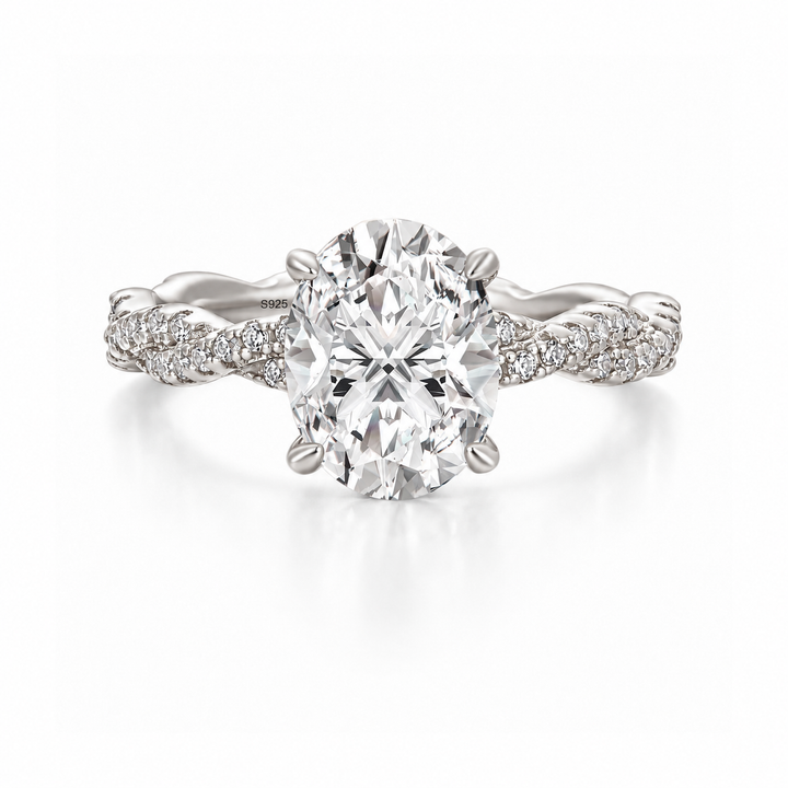 Moissanite Twist 2.0Ct Oval Cut Engagement Ring With Sparkling Pave Details
