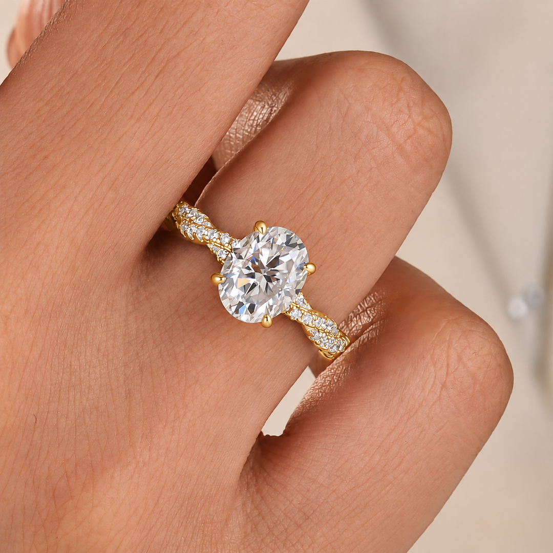 Moissanite Twist 2.0Ct Oval Cut Engagement Ring With Sparkling Pave Details