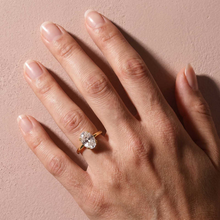 Rodiffy S925 Moissanite Solitaire 3.0Ct Oval Cut Yellow Gold Engagement Ring in Sterling Silver