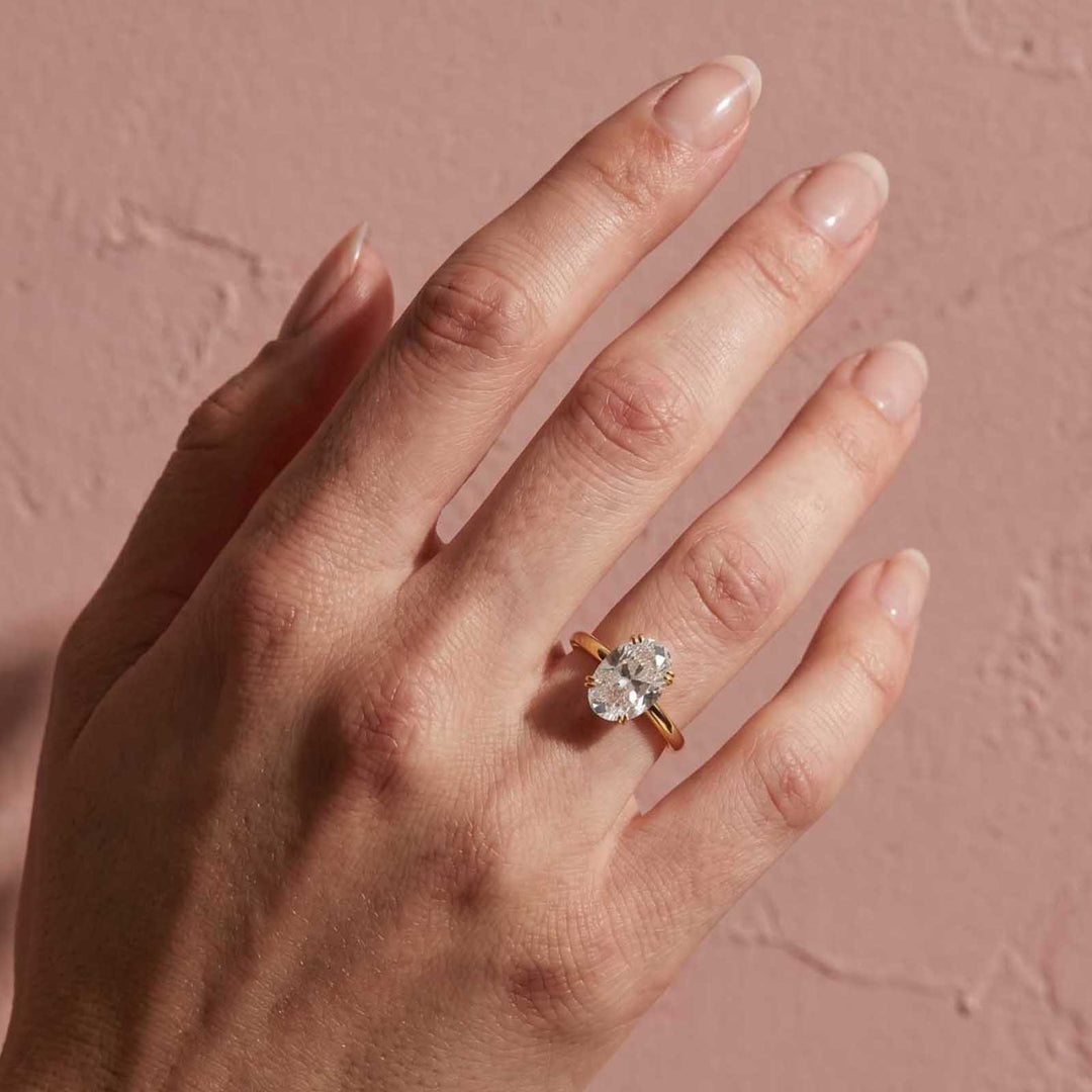 Rodiffy S925 Moissanite Solitaire 3.0Ct Oval Cut Yellow Gold Engagement Ring in Sterling Silver