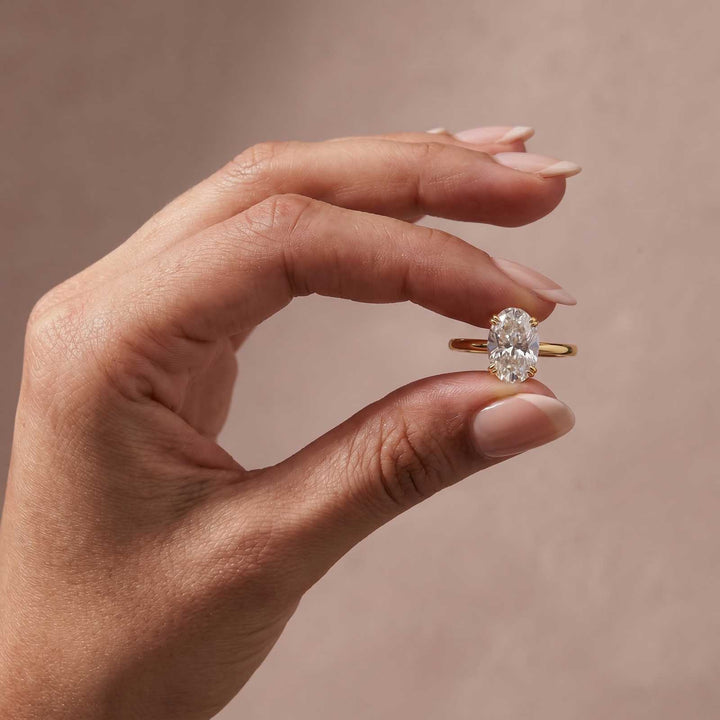 Rodiffy S925 Moissanite Solitaire 3.0Ct Oval Cut Yellow Gold Engagement Ring in Sterling Silver