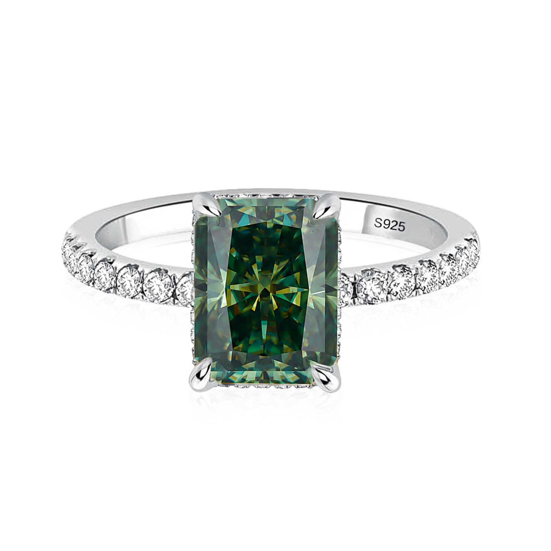 S925 Chic Moissanite 2.0Ct Radiant Cut Green Stone Travel Ring Everyday Wearable Ring For Women