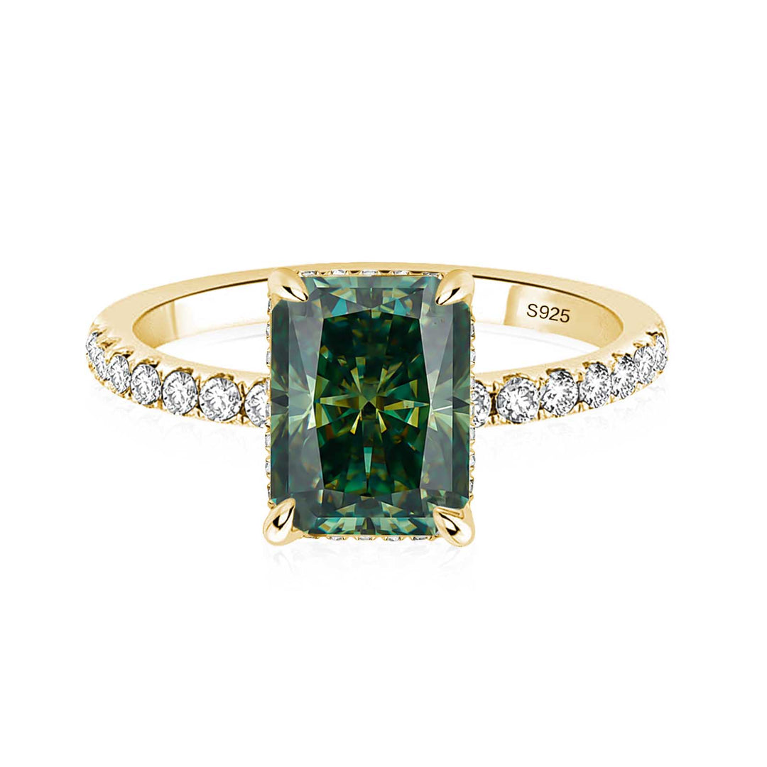 S925 Chic Moissanite 2.0Ct Radiant Cut Green Stone Travel Ring Everyday Wearable Ring For Women