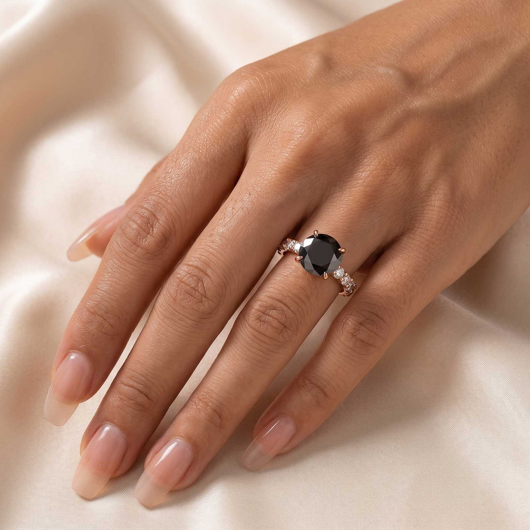 Rodiffy Black Moissanite Stone 4.0 Ct Round Cut Rose Gold Engagement Ring