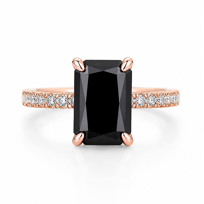 Moissanite Radiant Cut 3.5Ct Hidden Halo Black Stone Ring In Sterling Silver
