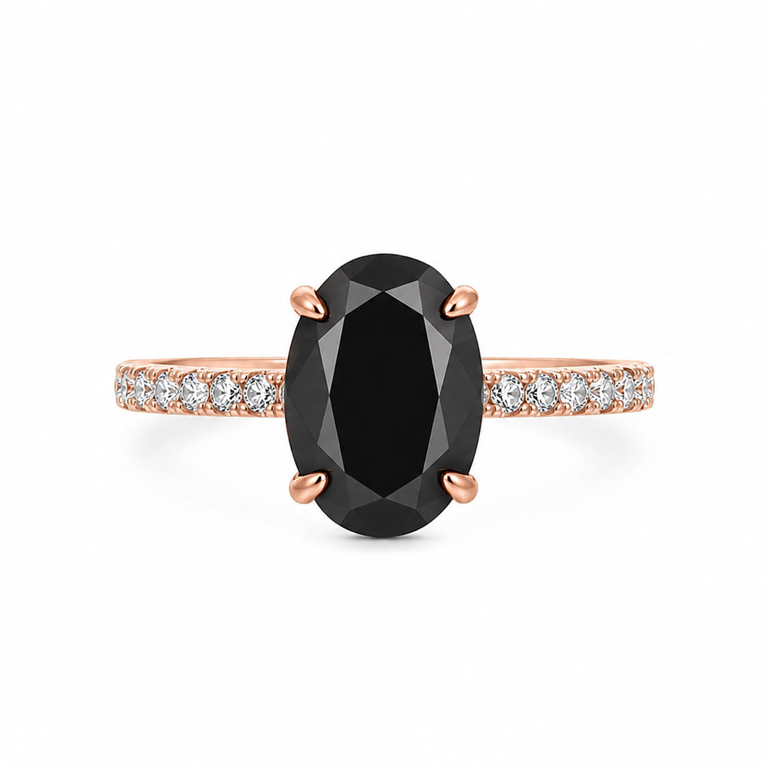 S925 Moissanite 4.0 Ct Oval Cut Pavé Rose Gold Black/White Stone Engagement Ring For Women