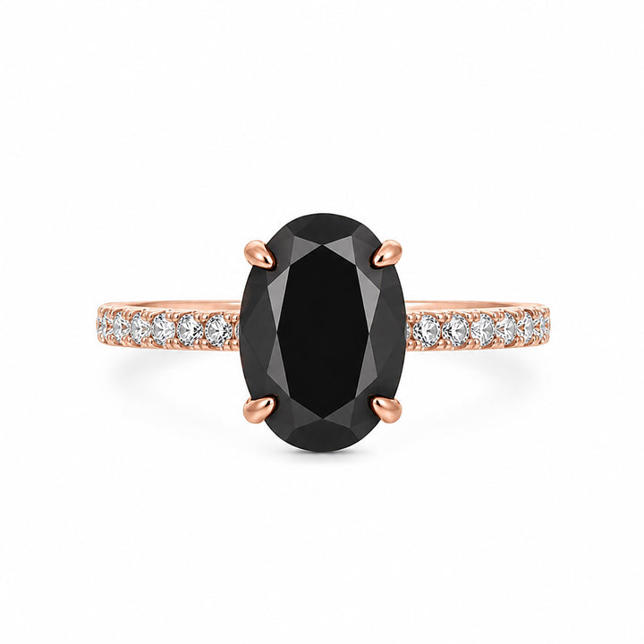 S925 Moissanite 4.0 Ct Oval Cut Pavé Rose Gold Black/White Stone Engagement Ring For Women