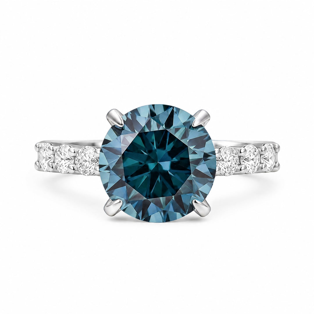S925 Moissanite 4.0Ct Blue Round Cut White Gold Engagement Ring Travel Ring For Women