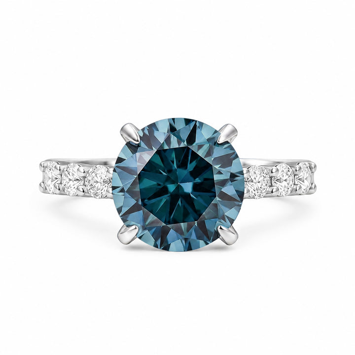 S925 Moissanite 4.0Ct Blue Round Cut White Gold Engagement Ring Travel Ring For Women