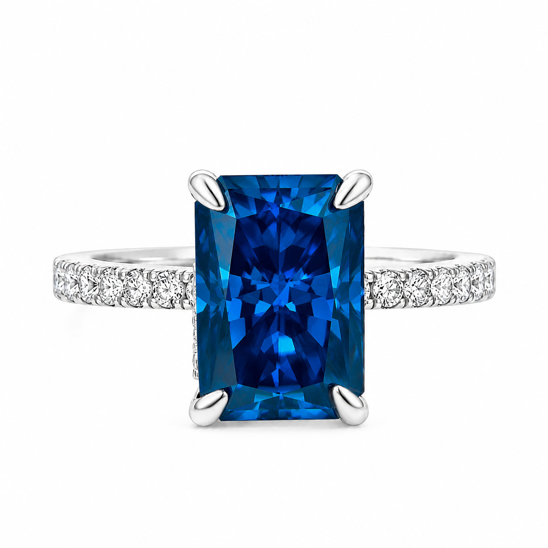 S925 Moissanite 3.5Ct Radiant Cut Blue Stone Stackable Travel For Women In Sterling Silver