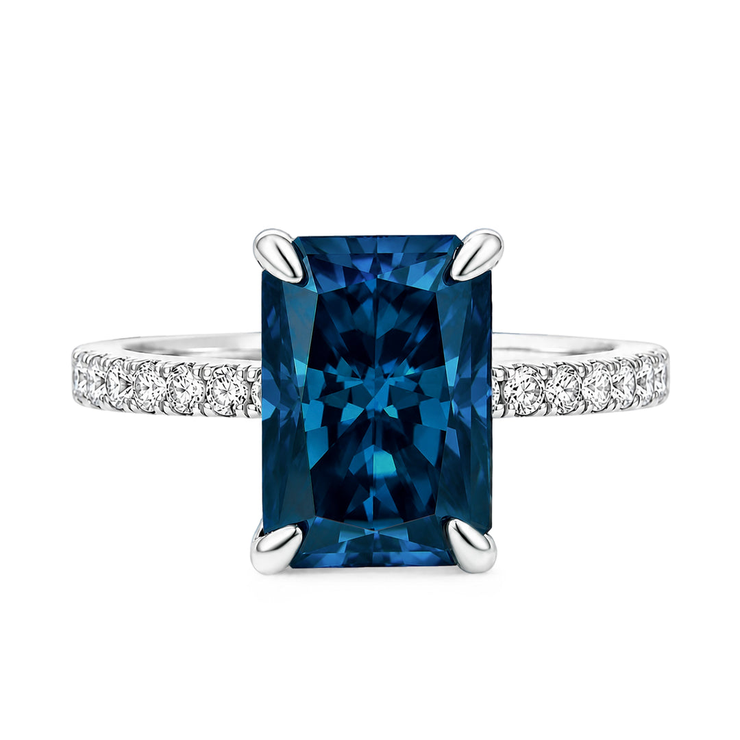 S925 Moissanite 3.5Ct Radiant Cut Blue Stone Stackable Travel For Women in Sterling Silver