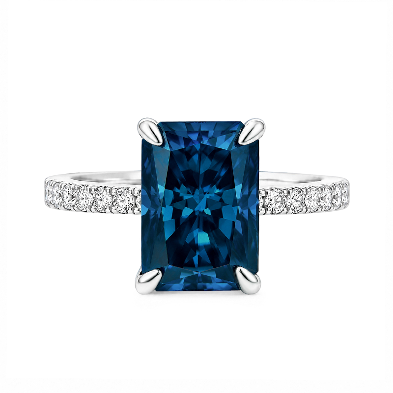 S925 Moissanite 3.5Ct Radiant Cut Blue Stone Stackable Travel For Women in Sterling Silver