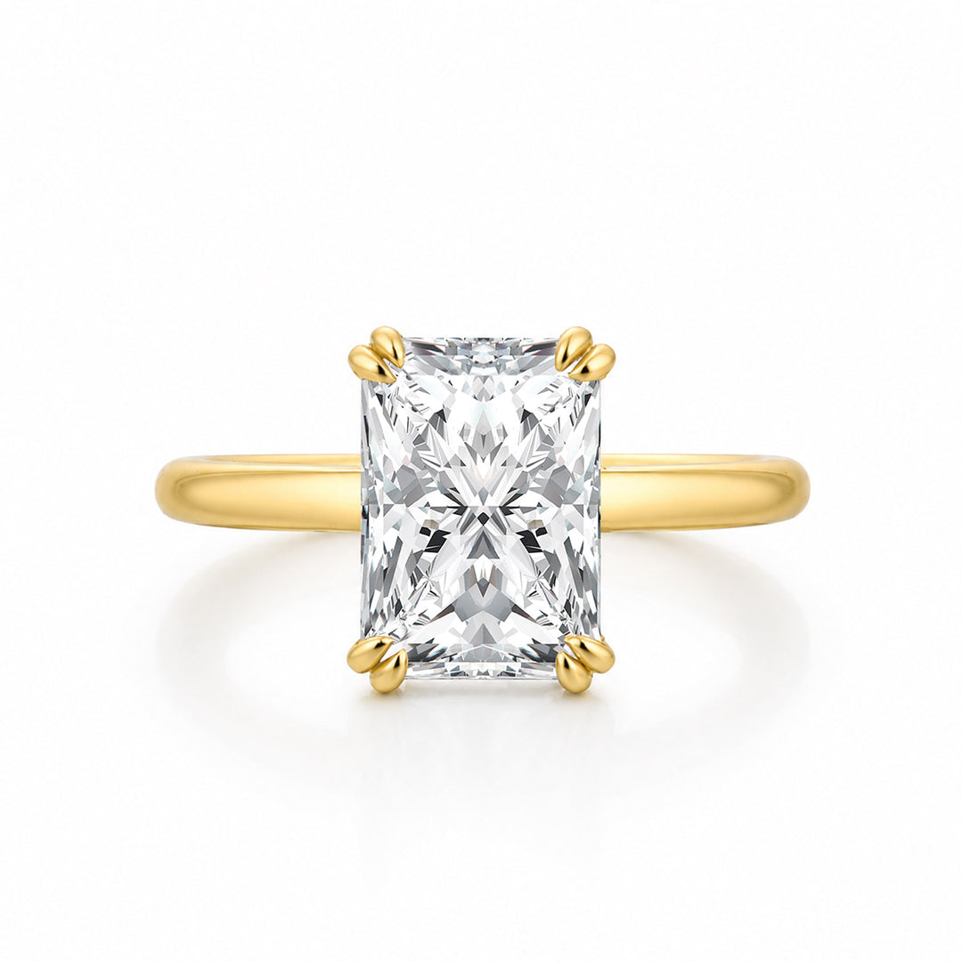 S925 Moissanite 3.5Ct Radiant Cut Hidden Halo Engagement Ring 18K Yellow Gold Plated Promise Wedding Ring For Women