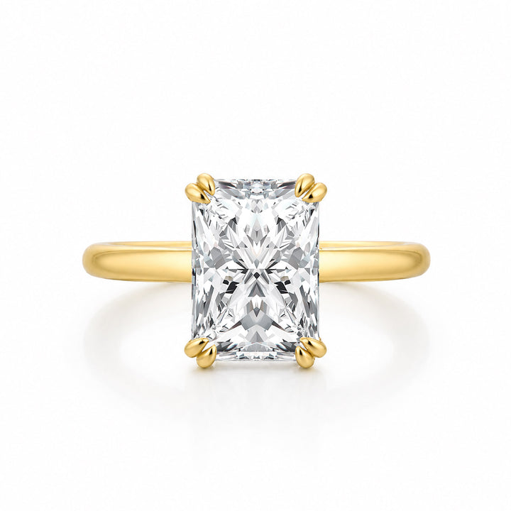 S925 Moissanite 3.5Ct Radiant Cut Hidden Halo Engagement Ring 18K Yellow Gold Plated Promise Wedding Ring For Women