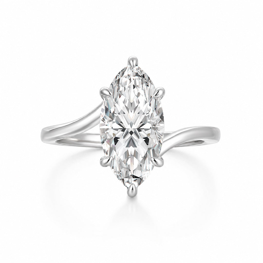 S925 Moissanite Curved 3.0Ct Marquise Cut White Gold Engagement Ring