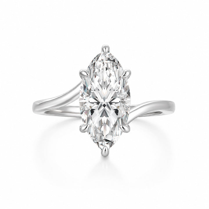 S925 Moissanite Curved 3.0Ct Marquise Cut White Gold Engagement Ring