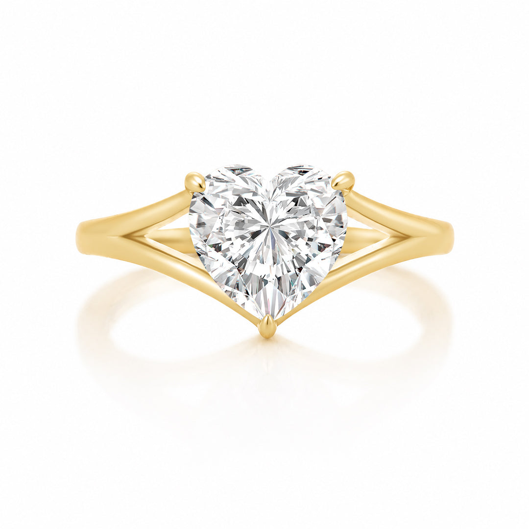 S925 Moissanite Split Shank 2.0Ct Heart Cut Yellow Gold Engagement Ring