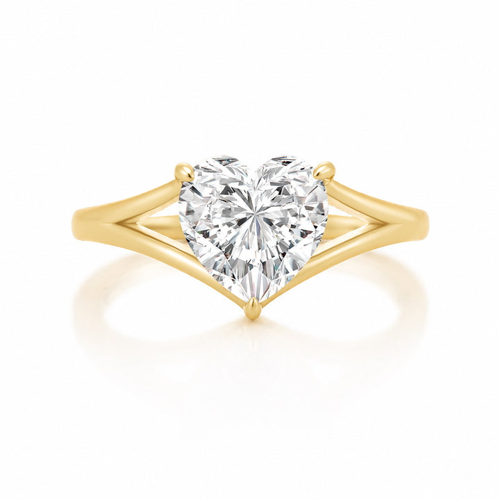 S925 Moissanite Split Shank 2.0Ct Heart Cut Yellow Gold Engagement Ring