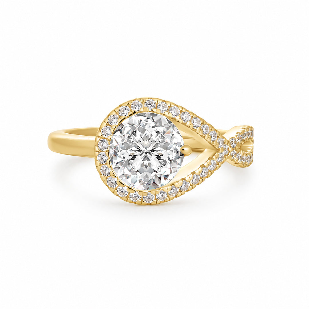 S925 Moissanite Halo 1.2Ct Round Cut Yellow Gold Engagement Ring