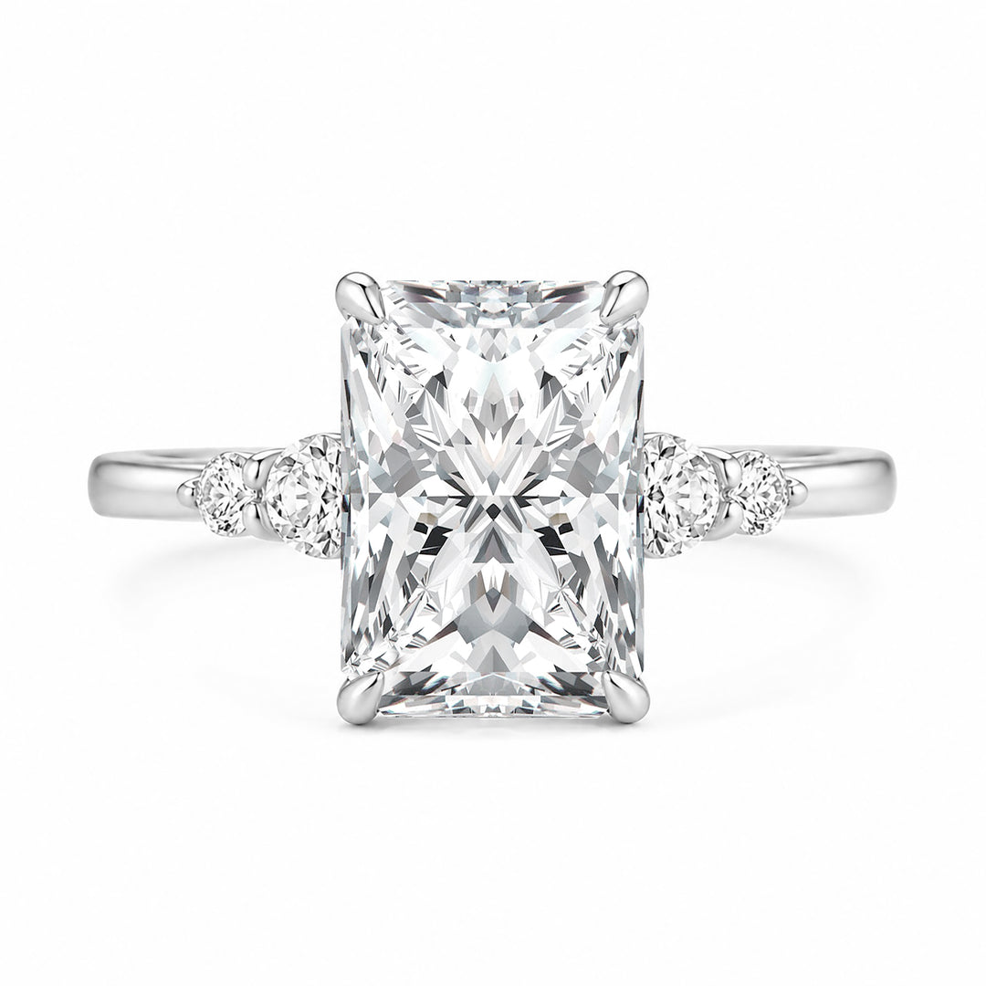 Moissanite 3.5Ct Radiant Side Stone Long-time Wearable Ring For Travel In Sterling Silver
