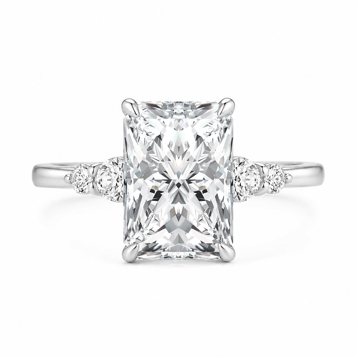 Moissanite 3.5Ct Radiant Side Stone Long-time Wearable Ring For Travel In Sterling Silver