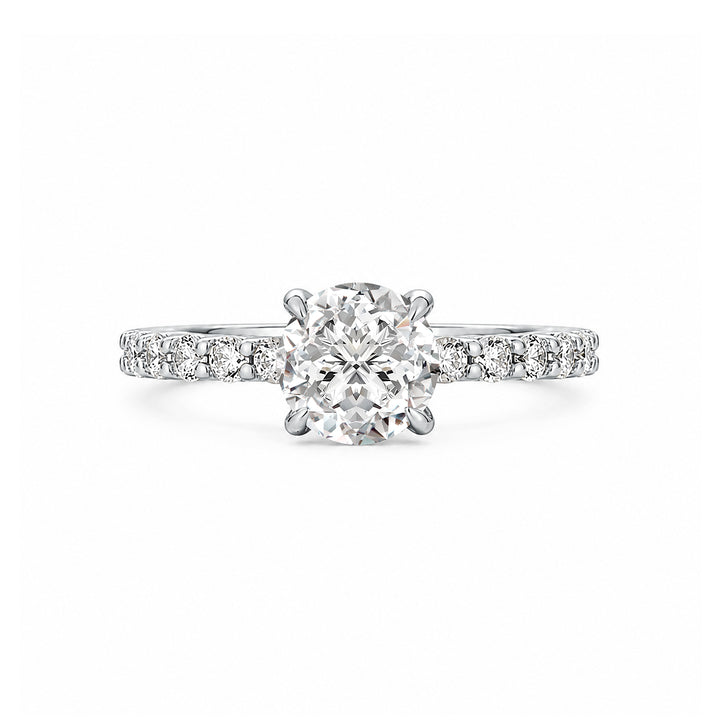Moissanite 1.0Ct Round Cut Hidden Halo Stackable Side Stone Ring For Women