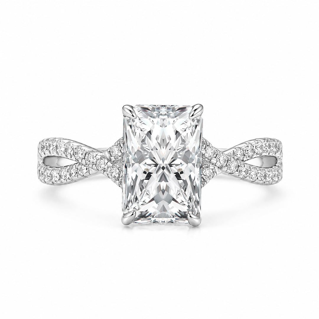 Moissanite 2.5Ct Radiant Cut Twist Hidden Halo Everyday Wearable Ring for Daily Outfit