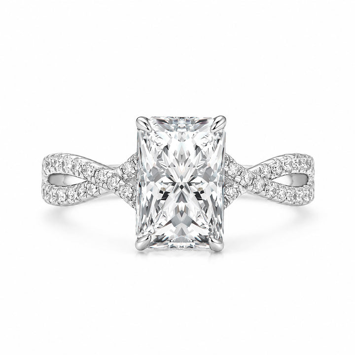 Moissanite 2.5Ct Radiant Cut Twist Hidden Halo Everyday Wearable Ring for Daily Outfit