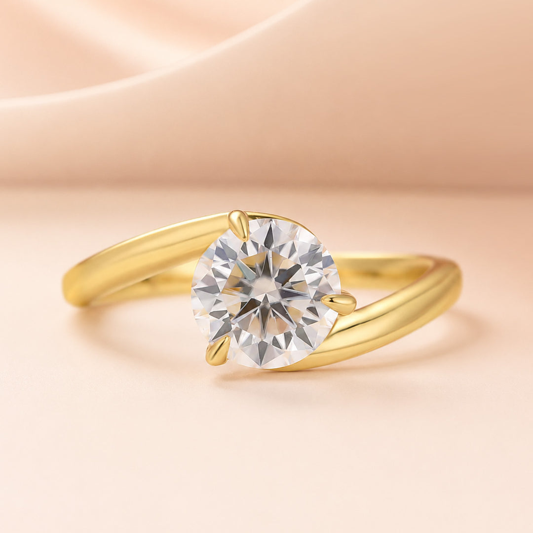 S925 Moissanite 1.2Ct Round Cut Solitaire Engagement Ring 18K Yellow Gold in Sterling Silver