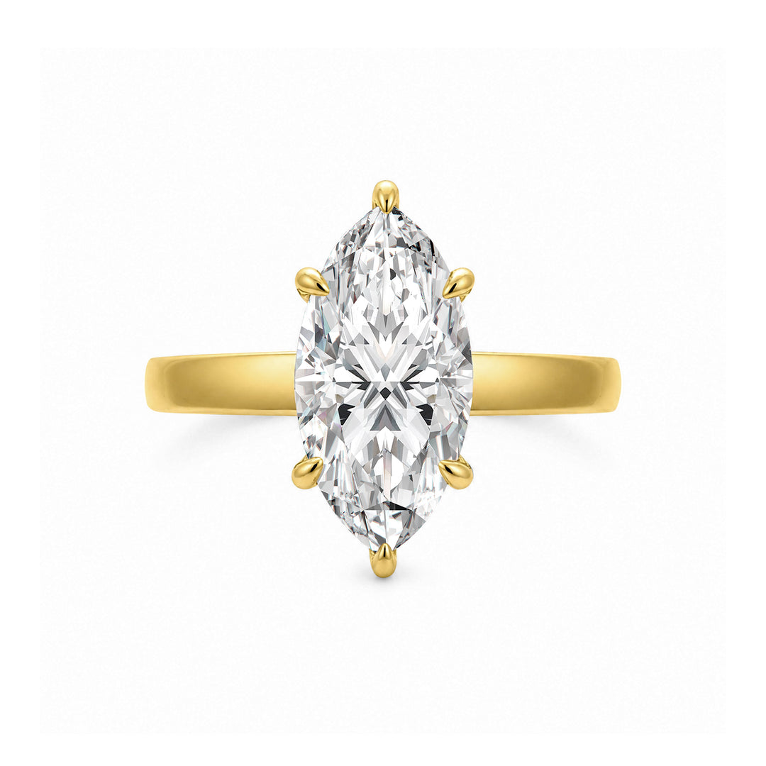 S925 Moissanite Solitaire 3.0Ct Marquise Cut Yellow Gold Engagement Ring