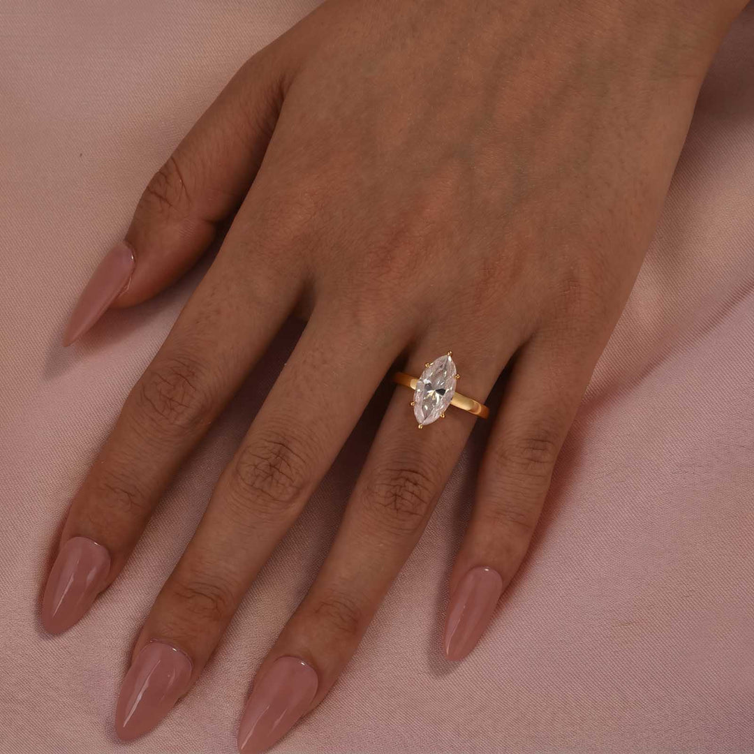 S925 Moissanite Solitaire 3.0Ct Marquise Cut Yellow Gold Engagement Ring