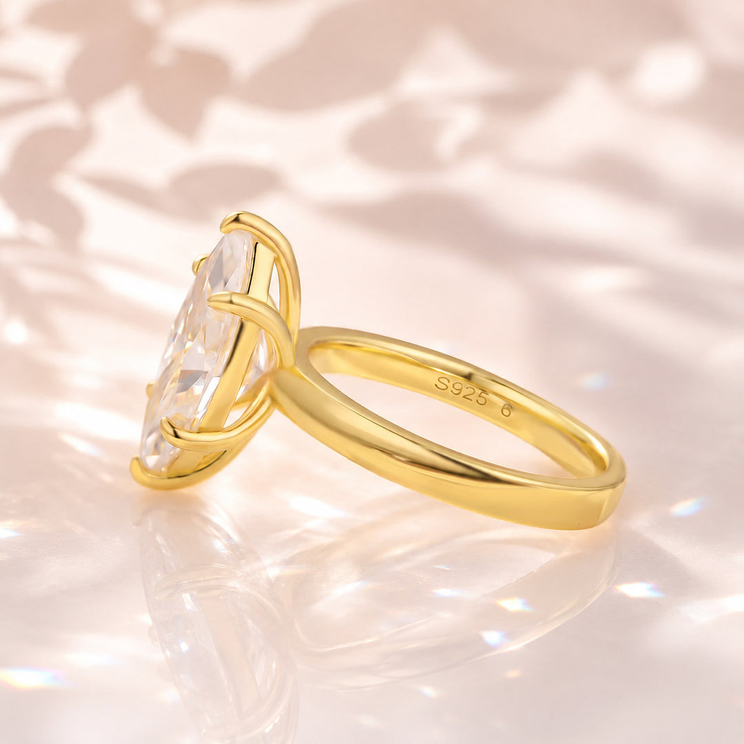 S925 Moissanite Solitaire 3.0Ct Marquise Cut Yellow Gold Engagement Ring