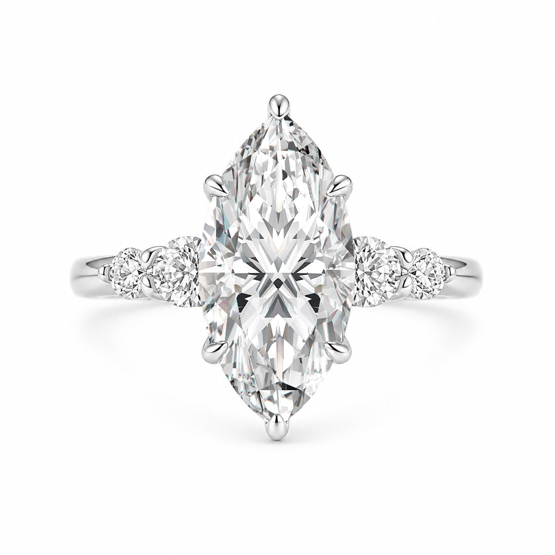 Moissanite 3.0CT Marquise Cut Classic Side Stone Travel Ring In Sterling Silver