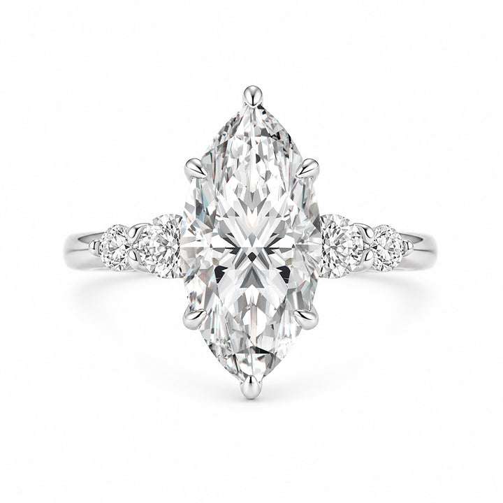 Moissanite 3.0CT Marquise Cut Classic Side Stone Travel Ring In Sterling Silver