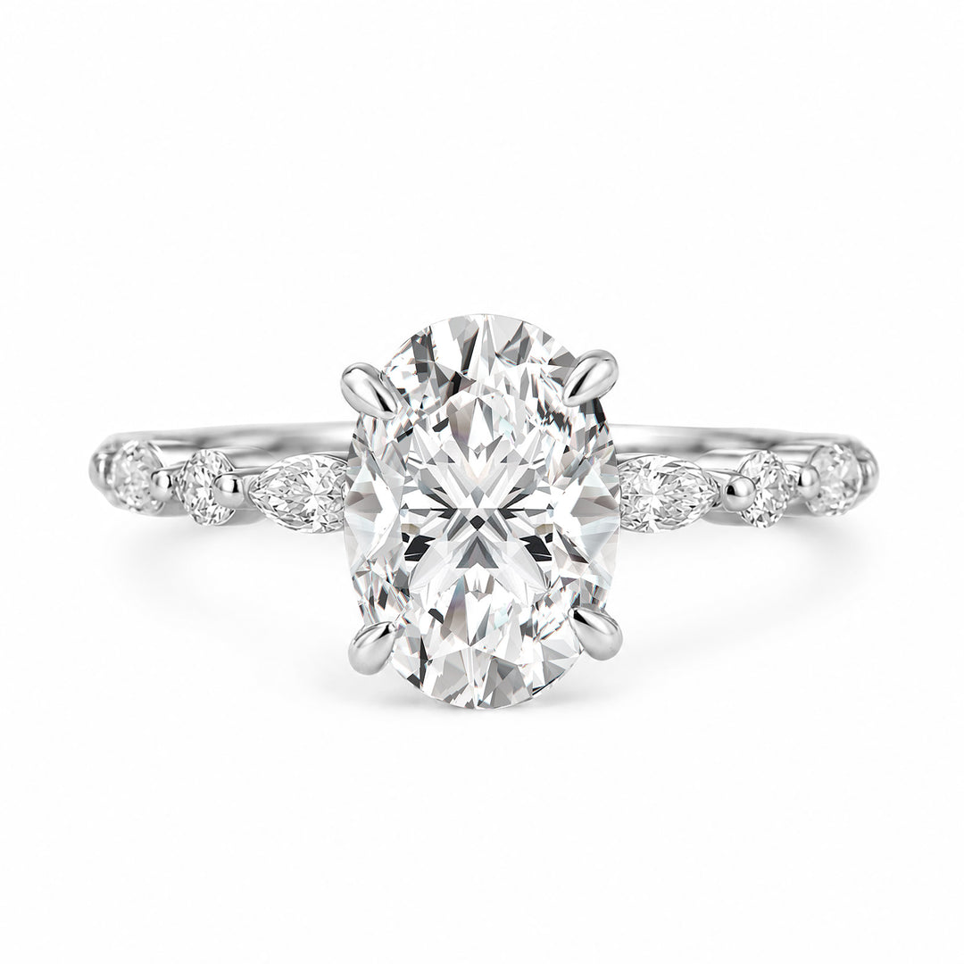 Moissanite 2.5CT Oval Cut Classic Side Stone Everyday Wearable Engagement Ring For Women