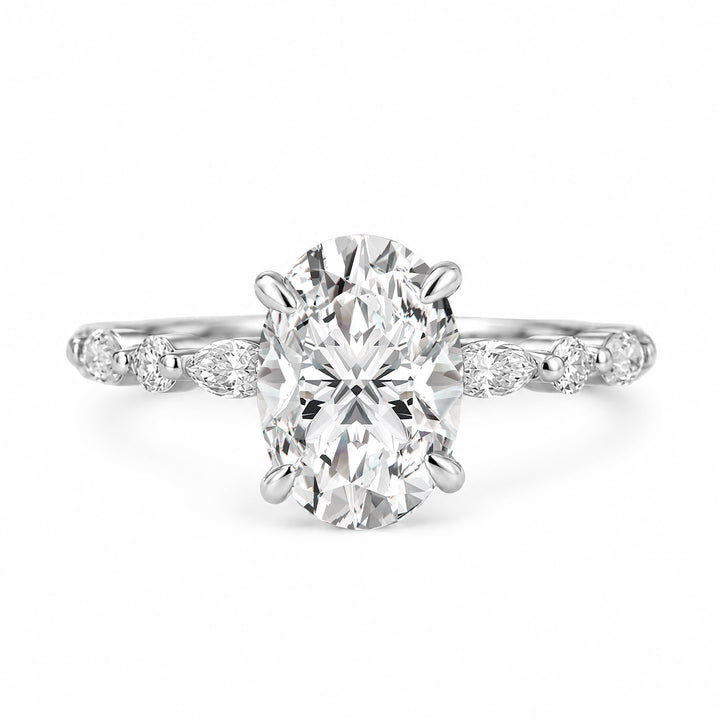 Moissanite 2.5CT Oval Cut Classic Side Stone Everyday Wearable Engagement Ring For Women