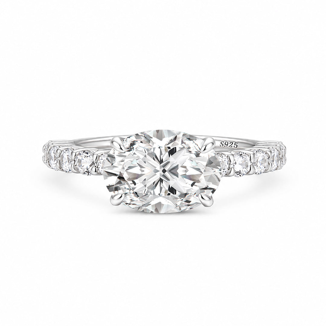 S925 Moissanite 2.25Ct Oval Cut Hidden Halo Engagement Ring in 18K White Gold Sterling Silver
