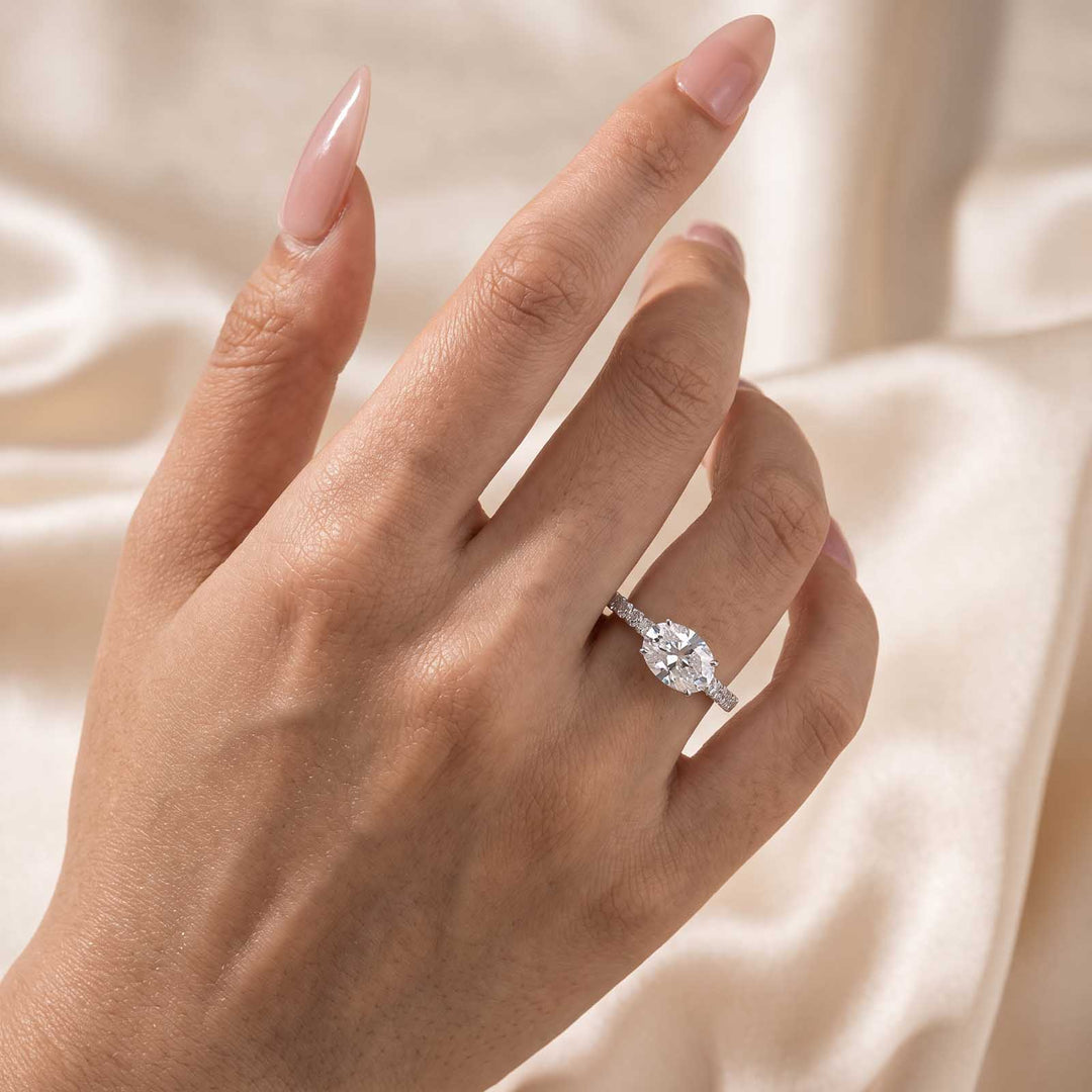 S925 Moissanite 2.25Ct Oval Cut Hidden Halo Engagement Ring in 18K White Gold Sterling Silver