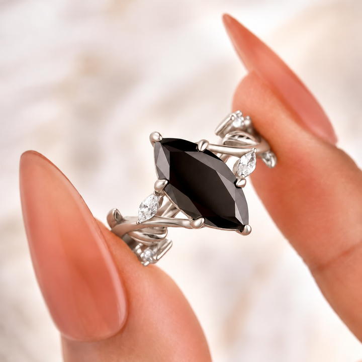 Moissanite 3.0Ct Black Marquise Vintage Nature-Inspired Promise Ring