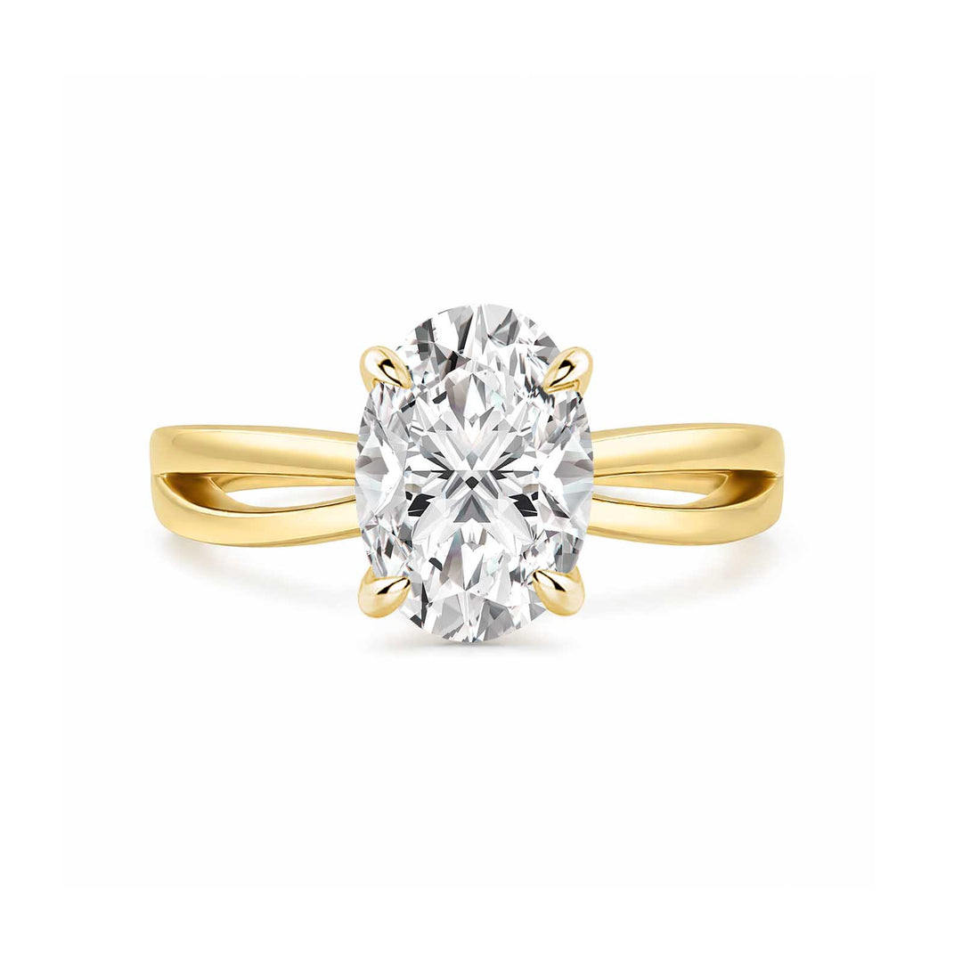 S925 Moissanite 2.5Ct Oval Cut Twist Split Shank 18K Yellow Gold Plated Engagement Ring