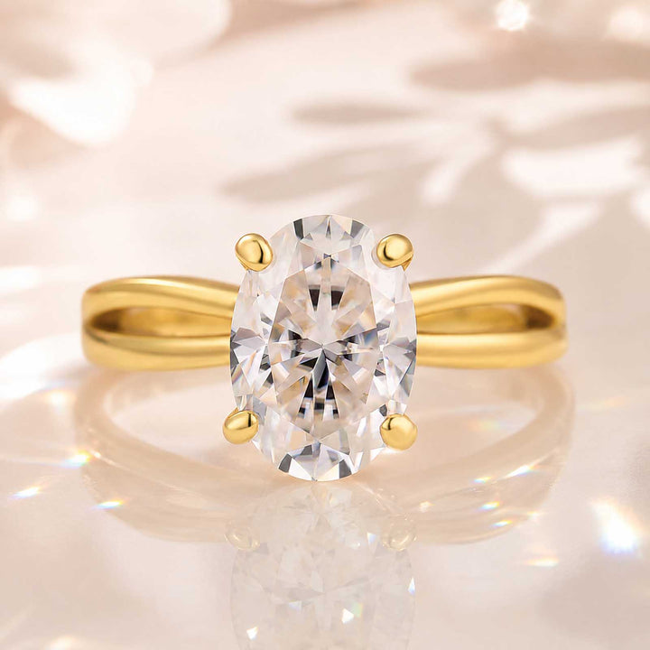 S925 Moissanite 2.5Ct Oval Cut Twist Split Shank 18K Yellow Gold Plated Engagement Ring &amp; Bridal Sets