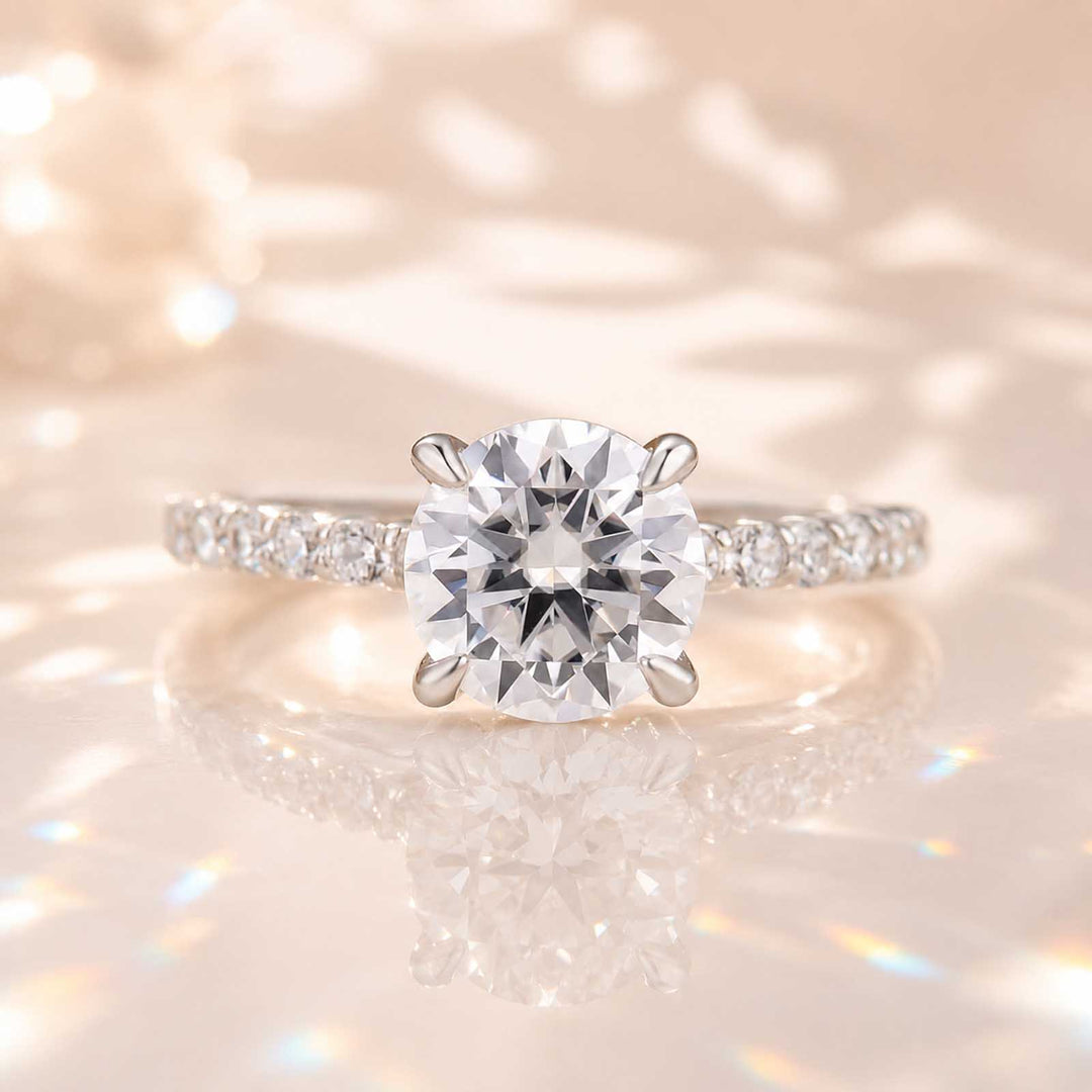 S925 Moisssanite 2.0Ct Round Cut Partial Side Paving Engagement Ring Travel Ring Women